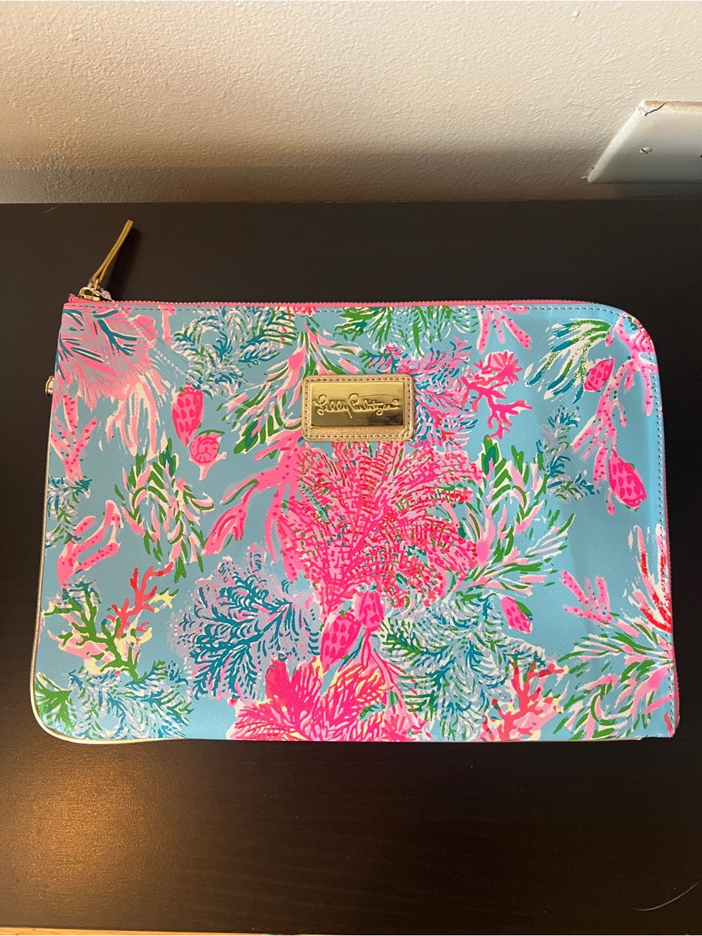 Lilly Pulitzer Coral & Aqua Botanical Zip Pouch